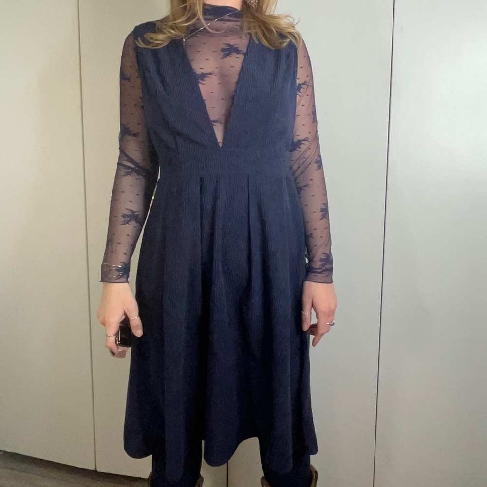 navy corduroy knee length dress
